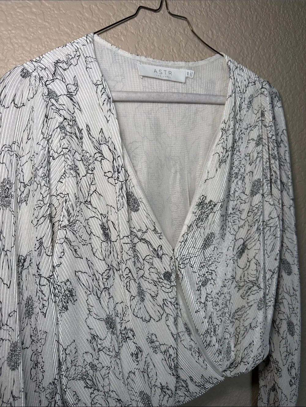 ASTR White Black Floral Wrap Blouse